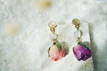 【嶄露】乾燥花-玫瑰/耳環/耳夾/銀針/粉 紫 黃