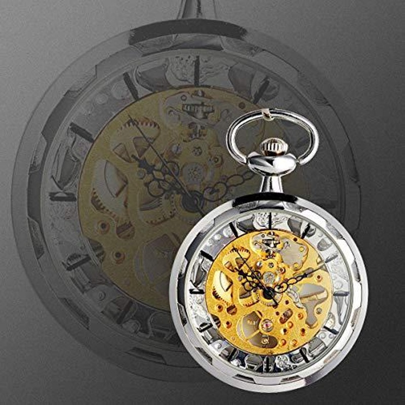 wenshida Pocket Watch Open face mechanical自動スケルトンメンズ