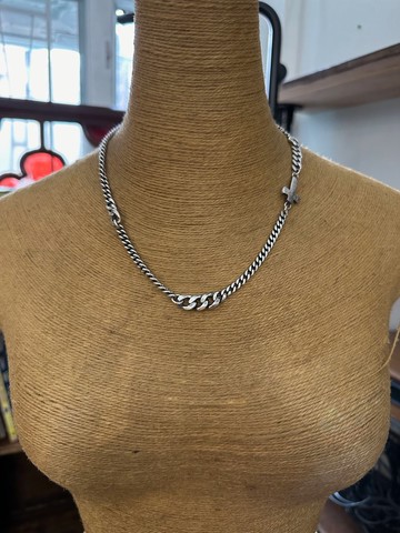 925純銀足銀頸鍊項鍊十字架馬鞭混合鏈 做舊 染黑 復古 重量