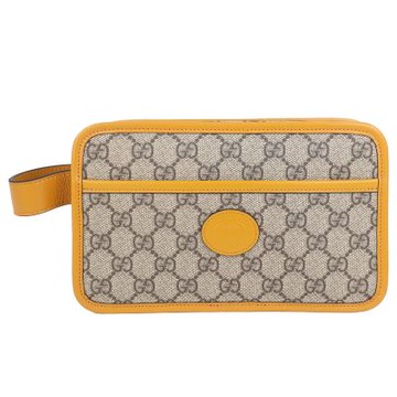 GUCCI 雙G防水布皮邊手拿包-全新展示品