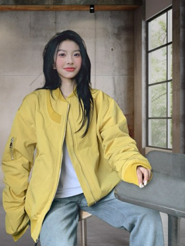 美式飛行員夾克夾棉服薄款加厚棒球服外套男女秋冬季寬松大碼情侶【淘夢屋】