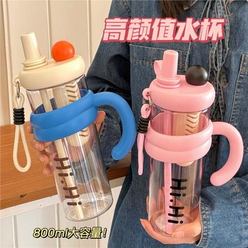 夏日高顏值水杯少女心大容量喝水壺雙飲吸管茶倉塑料冰霸杯子批發