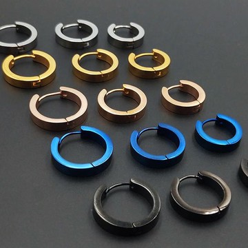 B3006 方形圈圈耳環 316L鈦鋼 細耳針 抗過敏 韓國明星相似款 中性 垂墜式 圓環耳骨圈 不生鏽