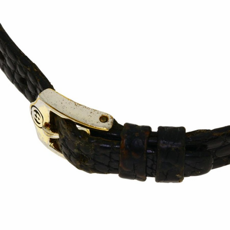 【箱付】GUCCI シェリーライン ブラック文字盤 ゴールドベゼル 革バンド GUCCI グッチ シェリーライン 腕時計 GP 革 レディース 中古