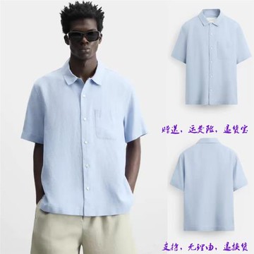 2025夏季新品男裝寬松POLO衫翻領短袖亞麻襯衫襯衣 4336181 403