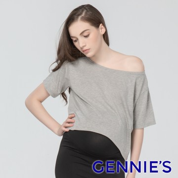 Gennies奇妮 短版修身孕婦上衣(灰T3J03)
