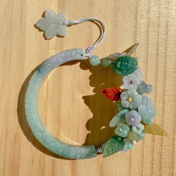 手工翡翠手鐲 - 古董花園半鐲 – 玫瑰與楓葉