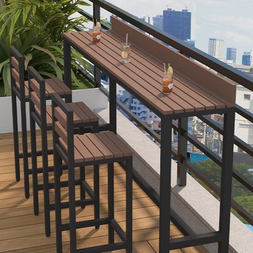 免運 實木吧檯桌 戶外吧檯桌 戶外休閑陽臺靠墻吧臺桌椅組合家用庭院防腐長條桌鐵藝塑木高腳桌 可開發票 全館五折 工廠現貨直銷 新品特價 c8288