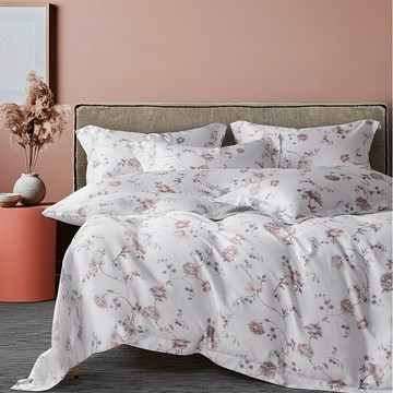 貝淇小舖 60支100%純天絲A版床包枕套三件組  嵐枝  床包188 x 182cm + 2個壓框枕套72 x 45cm