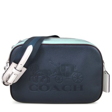 COACH 大馬車Logo荔枝紋全皮革寬帶雙層大相機包(子夜藍雙色)
