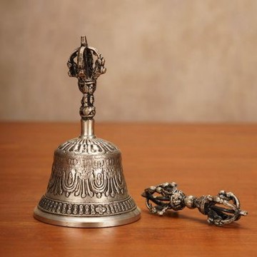 【匠俱】金剛杵碰鐘 高13cm 銅製音療引磬 冥想打坐瑜伽法器 佛堂禪修擺件（音療法器）