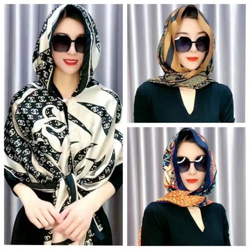 春秋夏新款2022防曬遮陽連帽披肩洋氣百搭多功用帶磁扣緞面絲巾帽