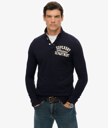 Superdry Men's Vintage Athletic Long Sleeve Polo Navy Size: Xxl
