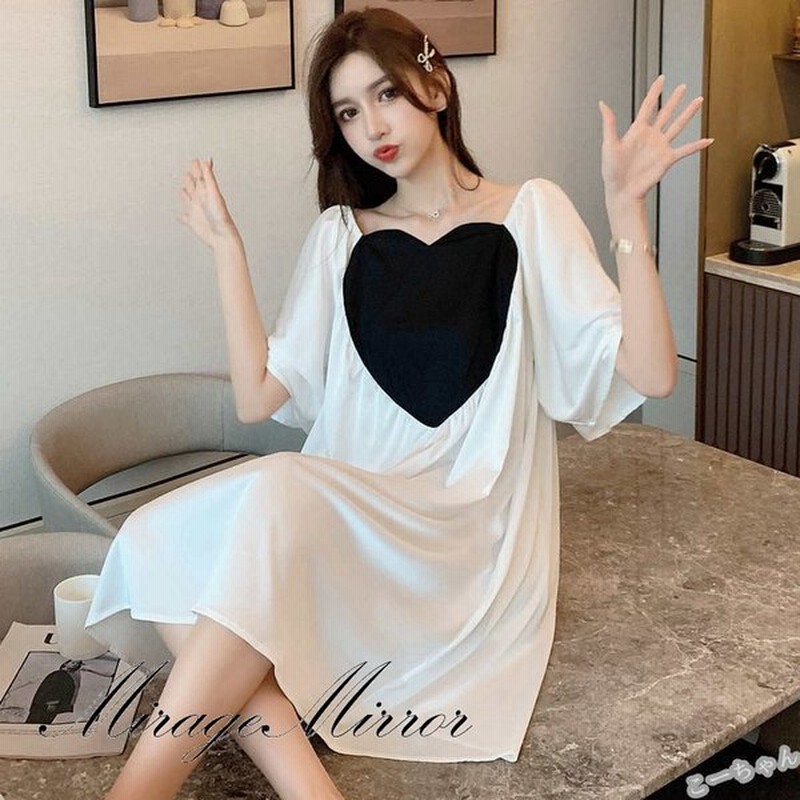 ネグリジェ レディース 春夏パジャマ 半袖ワンピース ロングネグリジェ ナイトロープ ルームウェア 寝巻き 部屋着 ゆったり 安い ハート 通販 Lineポイント最大get Lineショッピング