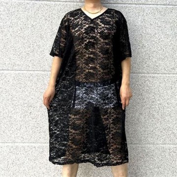 奢華立體雕花水溶蕾絲男士加長過膝浴袍鏤空半透性感睡袍家居睡裙