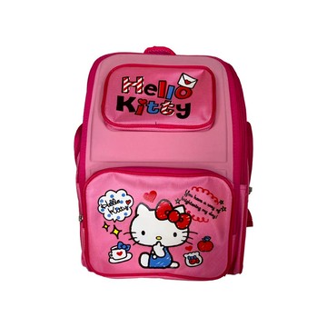 ~雪黛屋~KITTY後背大容量可A4資夾U型開口背心服貼主+外袋共五層中低年級L413828