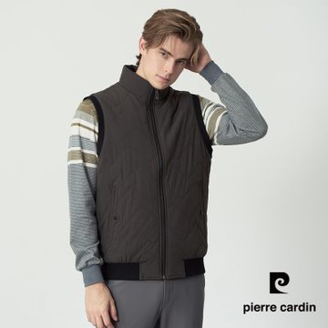 pierre cardin 皮爾卡登 休閒服飾 男款 耐冷必備幾何壓紋保暖立領背心-深灰色(5255365-95)