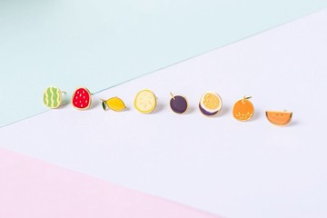 繽紛 水果 店   西瓜 百香果 鳳梨 檸檬 夾式耳環