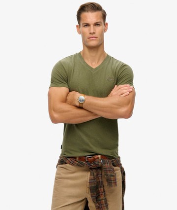 Superdry Men's Men's Organic Cotton Essential Logo V Neck T-shirt Green / Thrift Olive Marl - Size: L