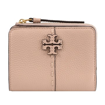 TORY BURCH 148751 經典LOGO荔枝皮革釦式零錢短夾.沙色