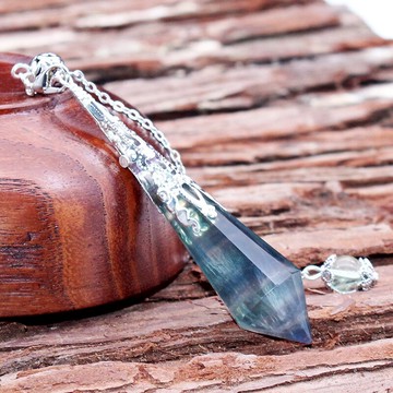 如鴻天然水晶靈擺吊墜螢石單尖水晶原石吊墜石男女款項鏈禮品
