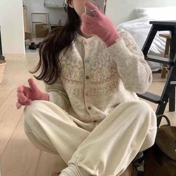 正韓罩衫 毛球提花毛衣外套BNF1002-創翊韓都