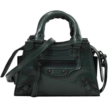 BALENCIAGA 巴黎世家 638527 Neo Classic Nano鱷魚紋兩用超迷你機車包.綠