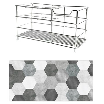 SGS設計款質感加大加厚硅藻土吸水墊 (含不鏽鋼牙刷架) 25*12*0.4cm  六角銀河 銀色  1組