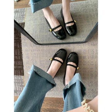 復古小金扣瑪麗珍粗跟2025夏季新款百搭厚底黑色小皮鞋平底單鞋女