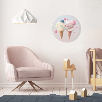 甜蜜微醺 - 冰淇淋之吻藝術掛鐘與笑容狗狗零錢包超值組合