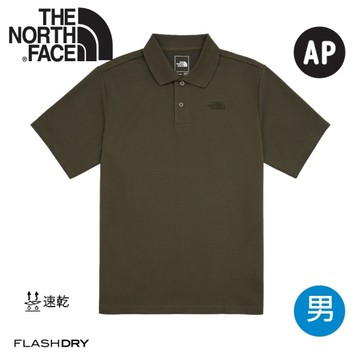 【The North Face 男 Logo Polo衫《新大地綠》】8GUC/機能POLO衫/吸濕排汗/登山/立領衫