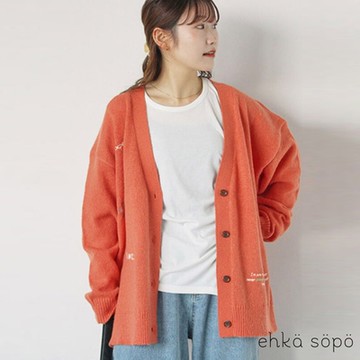 【ehka sopo】可愛圖案刺繡V領開襟罩衫