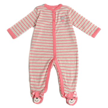 美國 Carter's - 小熊刺繡橫條紋長袖連身包屁衣