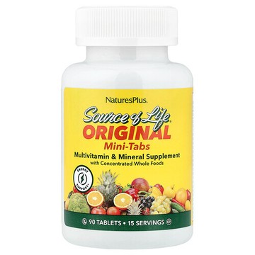 NaturesPlus, Source of Life®，原味小片劑，多維生素和礦物質補劑，90 片