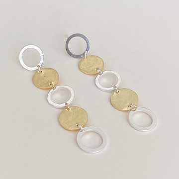 長耳環手工極簡風格圓形和鍍金 925 純銀