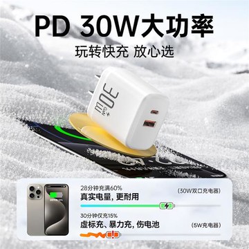 【30W雙口】氮化鎵快充頭適用蘋果16充電器套裝iPhone15Promax快充14plus13ipad安卓手機typec多口pd快充插頭