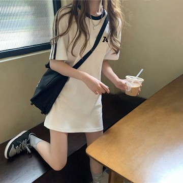 SY韓版洋裝白色修身短袖連身裙新款夏裝短裙子ins超仙顯瘦學生矮小個子百搭T恤裙