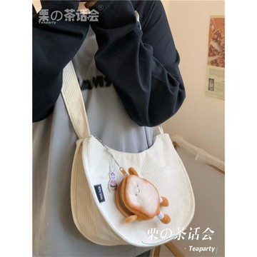 韓版森系少女燈芯絨包包女日系復古簡約百搭百搭斜挎包單肩餃子包