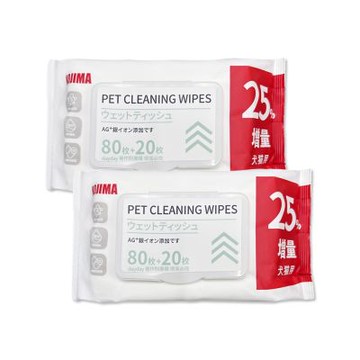 (2袋200入超值組)日本KOJIMA咖家-寵物專用Ag銀離子植萃消臭濕紙巾100入/袋(貓狗毛髮清潔濕巾,拭淨眼耳口鼻四肢臀部,免水洗潤澤擦澡順毛)