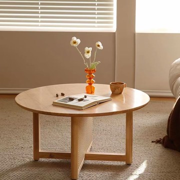 免運 可開票 超低價 新中式藤編茶幾原木風小戶型民宿實木圓桌侘寂客廳陽臺休閑小茶桌 快速發貨