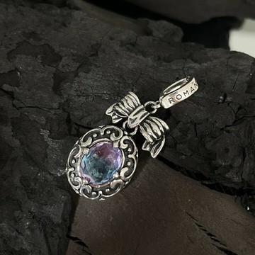 4.28小寶s925純銀漸變紫鋯蝴蝶結魔鏡吊墜女僅吊墜側墜小眾設計感