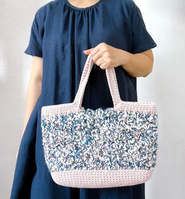 繽紛段染結粒毛海 手鉤編織袋-肉粉