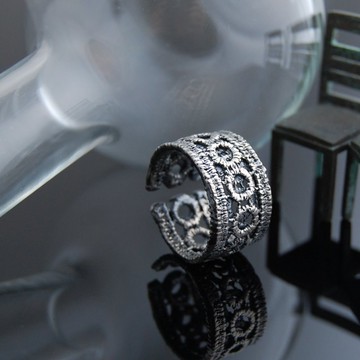 蕾絲漫步銀戒-編號6(復古。活圍)