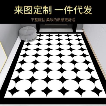 現代簡約入戶門地毯水晶絨地墊黑白方形地墊衛生間吸水腳墊防滑