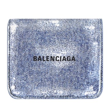 BALENCIAGA 巴黎世家 594216 塗層丹寧紋理Nappa皮扣式短夾.藍