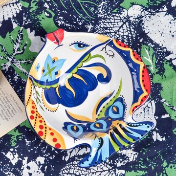 波西米亞陶瓷餐具魚形果盆湯碗沙拉碗家用水果碗創意菜碗菜盤子