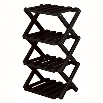 小麥購物 竹製免安裝折疊收納鞋架 L1448 26 x 26 x 54cm 4層  黑色  1個