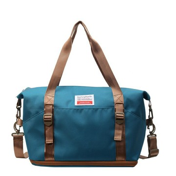 雙色多口袋手提側背包(藍綠色) [大買家]