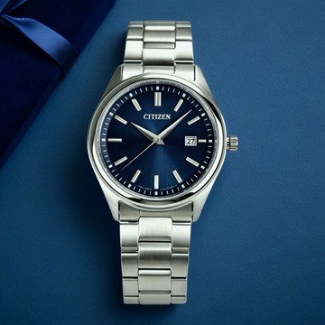 CITIZEN 星辰表 / BM1350-54L / 光動能 藍寶石水晶玻璃 日期 不鏽鋼男錶 藍色 38mm