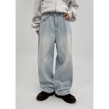 正韓製清爽淺刷色牛仔褲 pants 3色 ( black-up ) 長褲 寬管 寬褲 高腰